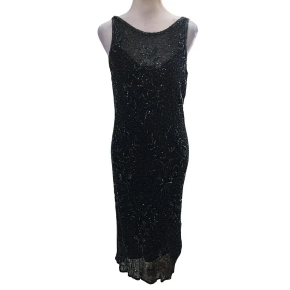 scala silk beaded dress Scala 61404 Long Fitted Prom Formal Beaded Dress